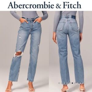 NWT Abercrombie & Fitch The Dad High Rise Jeans Medium Ripped Wash Size 36 22 S